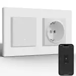 BSEED Normal Steckdose mit Smart Lichtschalter(Neutralleiter Erforderlich), Wlan Schalter Unterputz Kompatibel mit Alexa und Google Home, Taster Schalter 1 Fach 1 Weg mit PC Rahmen, Weiß