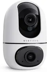 virtavo XD1 WLAN Dual Kamera Überwachung Innen, 2 Ansichten Gleichzeitig, Ohne ABO, Smart Tracking, Rundum‑Sicht, Farbnachtsicht, Zwei‑Wege‑Audio, 1080P Überwachungskamera für Baby & Haustiere
