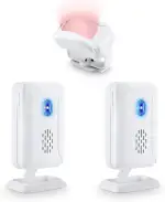 NineLeaf Bewegungsmelder mit 2 Empfängern, Infrarot Funk Durchgangsmelder, Ladenglocke, Tür Funkklingel Türklingeln Türglocken mit 32 Verschiedenen Melodien für Business Hotel Zuhause Weiß