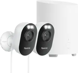 Reolink 2K Überwachungskamera Aussen Set, All-in-One-Kameraset mit Lokalem Speicher, 2,4/5GHz Wi-Fi, KI-Erkennung, 24/7 Aufnahme, Spotlights, AES-128-Verschlüsselung, Plug-in, Home Hub Mini+2xLumus