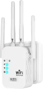 WLAN Repeater, 1200Mbit/s WLAN Verstärker Dual-Band 5GHz/2.4GHz mit Ethernet-Port, WiFi Booster mit Repeater/Router/Access Point Modus, 4 Antennen WiFi Range Extender, kompatibel zu Allen WLAN Routern