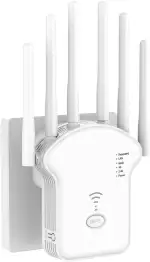 WLAN Verstärker, 1200Mbit/s WLAN Repeater, 5G & 2.4G Dualband Ultraxtender WiFi Verstärker mit LAN anschluss, WPS, Kompatibel mit 99% Standard-WiFi Routern, Deckt bis zu 9200Sq.ft und 35 GeräteA1
