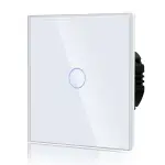 BSEED Touch Lichtschalter aus Glas, Modern Schalter Unterputz, Wandschalter mit LED Hinterlicht (Kein Neutralleiter erforderlich), KEIN WLAN, 86mm 1 Fach 1 Weg Weiß