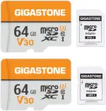 GIGASTONE 64 GB Micro-SD-Karte, 2er-Pack, V30 4K-Videoaufnahme, Überwachung, Überwachungskamera, Dashcam, Drohne, 95 MB/s MicroSDXC-Speicherkarte UHS-I Klasse 10, mit Adapter