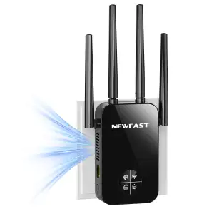 NEWFAST WLAN Verstärker,1200Mbps WiFi Extender Dual-Band WLAN Repeater mit 4 Sch