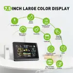 2025 Versionen 7,5 Zoll Wetterstation funk mit Außensensor VA-Display Kabellos DCF Funkuhr Wetter station mit Farbdisplay Empfangssignal Funkuhr Innen und Außentemperatur mit DC Netzteil Schwarz