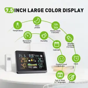 2025 Versionen 7,5 Zoll Wetterstation funk mit Außensensor VA-Display Kabellos D