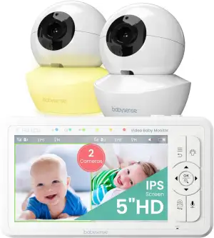 Babysense Babyphone HD 5 Zoll mit 2 Kameras, Video Babyphone ohne WLAN, Nachtlic
