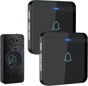 AVANTEK Funkklingel, Türklingel Funk Set, 400m Reichweite IP55 Aussen Wasserdicht Haustür Klingel mit 2 Plug-In-Empfänger, 52 Melodien, 5 Lautstärkestufen, Empfänger einfach in die Steckdose