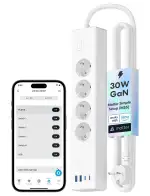 Meross Matter Steckdosenleiste GaN USB C Ladegerät 30W, Smart Mehrfachsteckdose WLAN Schnellladegerät funktioniert mit Alexa, Apple HomeKit und Google, 16A, FFS Ver.