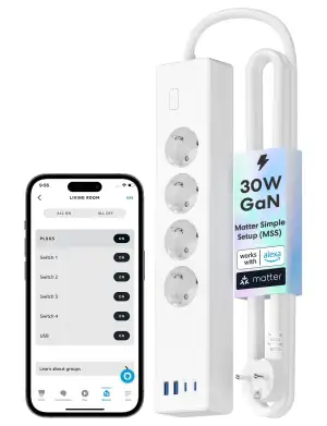 Meross Matter Steckdosenleiste GaN USB C Ladegerät 30W, Smart Mehrfachsteckdose 
