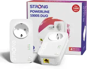 STRONG AV1000 Mbit/s Powerline Adapter Set mit Steckdose, HomePlug AV2 Powerline