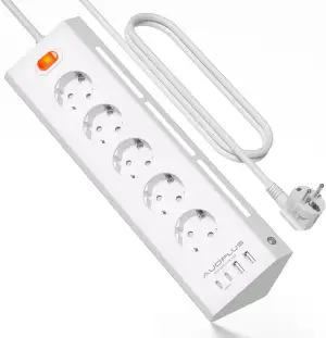 Steckdosenleiste mit USB,5 Fach Steckdosenleiste Wandmontage mit 2 USB-C & 2 USB