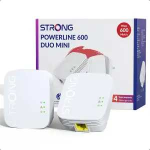 STRONG AV600Mbit/s Powerline Adapter Set, HomePlug AV2 Powerline Internet Erweiterung, Plug & Play, Ein Knopf Sicherheit, Energiesparmodus, 100Mbps LAN Ports, ideal für TV, PC, Gaming Konsole (PL600M)