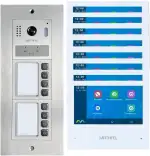 MATHFEL 2-Draht-IP WLAN Video-Türsprechanlage – Komplettset für 8-Familienhäuser mit 8X 7-Zoll-Monitoren, Full-HD-Bildauflösung, Edelstahl-Front und Farbnachtsicht.