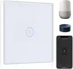 BSEED Smart Lichtschalter 1 Fach 1 Weg Wifi Smart Lichtschalter arbeitet mit Amazon Alexa and Google Home,Touch Wandschalte Glas Touchscreen-schalter Weiß, 2.4GHz(Erforderlich NeutralDraht)