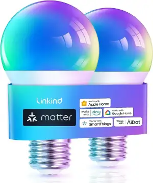 Linkind Matter Smart RGBTW Glühbirne, E27 Lampe Alexa, 45 Szenen & Musiksync, 16