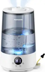 Homvana Luftbefeuchter Schlafzimmer Top-Fill, 3.6L 360°Cool Mist 34H Dauerhaft, Ruhig 16dB (SilentSpary Tech) Klein, Luftbefeuchter Pflanzen, Growtent, Pflanzenbefeuchter, Humidifier Plants (Grau)