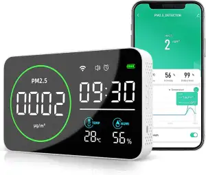PM2.5 Detektor mit Smart-App, Luftqualität Messgerät mit Alarm und Aufzeichnung,