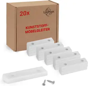 LouMaxx Möbelgleiter Kunststoff – Bodenabstandshalter 50 x 14 x 5 mm – Kunststoffgleiter zum Anschrauben im praktischen Mehrfachpack – 20er Set Mini Möbelfüße weiß inkl. Schrauben