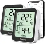 Govee Thermometer Hygrometer, LCD Digital Thermo-Hygrometer Innen mit Benachrichtigungs Alarm, Präzise Temperatur Luftfeuchtigkeitsmesser mit APP, Datenspeicherung für Gewächshaus Weinkeller, 2er-Pack