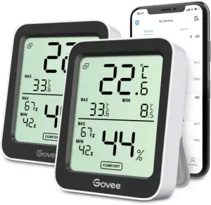 Govee Thermometer Hygrometer, LCD Digital Thermo-Hygrometer Innen mit Benachrichtigungs Alarm, Präzise Temperatur Luftfeuchtigkeitsmesser mit APP, Datenspeicherung für Gewächshaus Weinkeller, 2er-Pack