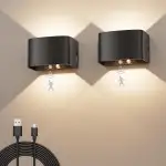 Akku Wandleuchte Innen mit Bewegungssensor, Kabellose LED Wandlampe 5500 mAh, 3000K Warmweiß, 5 m Sensor, 120° Abstrahlwinkel, USB-C, für Flur Treppe Schlafzimmer Bad, 2 Stück