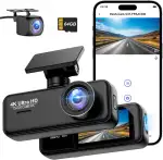 Dashcam Auto 4K+1080P SIGRILL Dashcam Auto Vorne Hinten, WiFi Dash Cam APP Steuerung, kostenlose 64-GB-Karte, Ultra Nachtsicht Daschcam, 24H Parkmodus, G-Sensor, Loop-Aufnahme, Max 256GB
