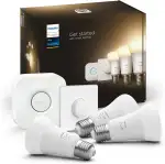 Philips Hue White E27 3er Starter Set inkl. Smart Button und Bridge, 3x1055lm, warmweißes Licht, dimmbar, steuerbar via App, kompatibel mit Amazon Alexa (Echo, Echo Dot)