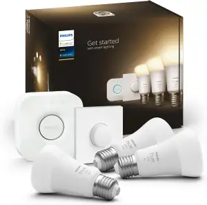 Philips Hue White E27 3er Starter Set inkl. Smart Button und Bridge, 3x1055lm, w