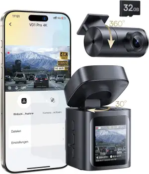 Baseus VD1 Pro Dashcam Auto Vorne Hinten 4K+1080P, Solar-Dashcam mit 14-Tägiger Batterie-Standby-Parkmodus, Dash Camera Auto mit Akku, STARVIS Nachtsicht, 5GHz WLAN, GPS, 32GB Karte