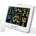 BALDR Wireless Wetterstationmit Außensensor – Kabelloses Innen Außen Thermometer mit Farbdisplay, Wettervorhersage 1h & 12h, Akku-Betrieb, Hygrometer (weiß)