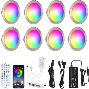 AIBOO RGB Unterbauleuchte Küche LED Farbwechsel Schrankbeleuchtung 8 Stück mit F