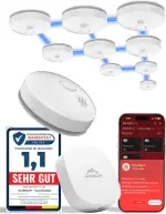ALPENLUFT Rauchmelder mit Smart App 10 Jahre Batterie, TESTSIEGER Feuermelder Funk und WLAN Vernetzt, Rauchwarnmelder, Brandmelder, Funkrauchmelder Vernetzbar Ohne Bohren, Ohne LED Blinken, 10er + HUB