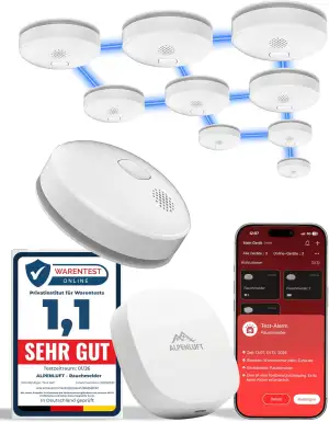 ALPENLUFT Rauchmelder mit Smart App 10 Jahre Batterie, TESTSIEGER Feuermelder Fu