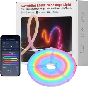 SwitchBot RGBIC Neon Rope Light, 5M Matter Neon LED Strip Kompatibel mit Apple H