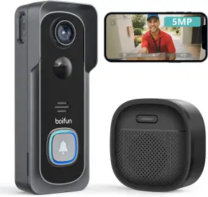 BOIFUN 2K 5MP WLAN Video Türklingel mit Kamera,Alexa-kompatibel, Nachtsicht, PIR