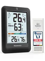 Newentor MAX MIN Thermometer innen außen 24/48 Std./alle Zeiten - Hygrometer Innen mit Luftkomfort - Wetterstation Funk mit Außensensor - Raumthermometer mit Beleuchtung, Schwarz, 1*Außensensor