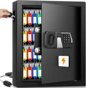 Mejasg Feuerfester Schlüsselkasten mit Zahlencode für 48 Schlüssel, Schlüsseltre