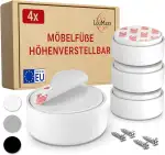 LouMaxx Möbelfüße höhenverstellbar– Füße für Möbel Ø 55,5 mm aus Kunststoff weiß – Hochwertige Möbelerhöhung zum Kleben oder Schrauben – 4er Set Gleitfüße in inkl. Montagematerial