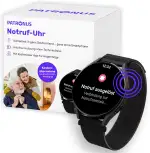 PATRONUS Notruf Uhr - für Senioren - Notfallarmband mit GPS & manuellem Notrufknopf - 24/7 Zentrale - ABO erforderlich - mit App - Sicherer Hausnotruf im Alltag (Schwarz)