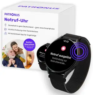 PATRONUS Notruf Uhr - für Senioren - Notfallarmband mit GPS & manuellem Notrufkn