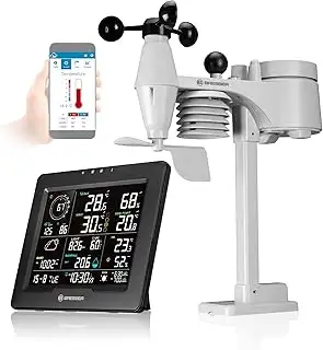Bresser WLAN Wetterstation 8-in-1 mit Außensensor, WBGT-Hitzestress-Index, UV, Regen, Wind, Licht...