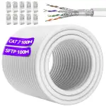 Lan Kabel 100 Meter, Cat 7 Netzwerkkabel Weiß, Cat 7 Ethernet Kabel Rund, RJ45 Kabel Hochgeschwindigkeits S/FTP Geschirmt, Patchkabel Internet Kabels Wlan Kabels für Modem Router - 10 Gbps 600MHz