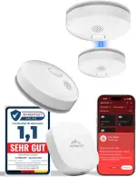 ALPENLUFT Rauchmelder mit Smart App 10 Jahre Batterie, TESTSIEGER Feuermelder Funk und WLAN Vernetzt, Rauchwarnmelder, Brandmelder, Funkrauchmelder Vernetzbar Ohne Bohren, Ohne LED Blinken, 3er + HUB