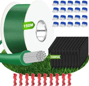 150m Begrenzungskabel Mähroboter + 100 Erdnägel + 20 Kabelverbinder + 10 Anschlussklemmen, Robust...