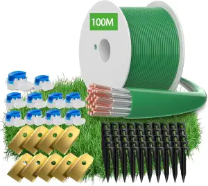 100m Universal Begrenzungskabel für Mähroboter - Headley Tools Begrenzungsdraht Enthält 50x Erdnägel+10x Kabelverbinder+9x Messer Kompatibel für Gardena/Husqvarna/Worx