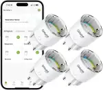 GHome Smart WLAN Steckdose, Kleinste Smart Home Steckdose mit Strommessung, App- und Sprachsteuerung, Funktioniert mit Alexa/Google Home, Zeitplan,TÜV-Zertifiziert, 10A, 4er Pack, Nur 2,4GHz WiFi