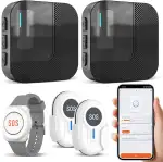 DAYTECH Notrufknopf für Senioren auf Handy, WiFi Tuya Smart Senioren Notfallknopf Alert System, Hausnotruf für ältere Patienten Behinderte,Kinder SOS Notruf(2 Schwarze Empfänger+1 Armband+2 Tasten)