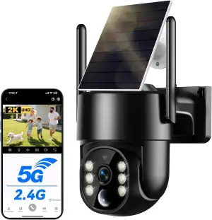 Überwachungskamera Aussen Akku Solar, 2.5K 4MP, 2.4G und 5G WLAN Kamera mit Farb
